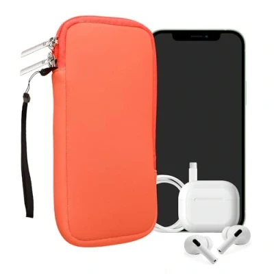 Afbeelding van kwmobile telefoontasje universeel voor XL 6,7/6,8&quot; smartphones 17,2 x 8,4 cm Hoesje met rits en polslusje In neon koraal