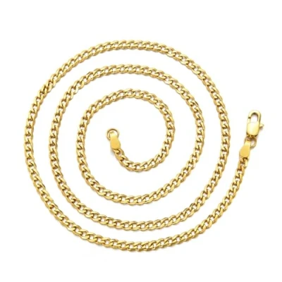 Afbeelding van Philip Jones Heren 3mm vergulde Roestvrij staal Curb Chain Ketting 18 &quot;20&quot; 22&quot; 24&quot; Inch, 20 staal, Geen edelsteen