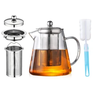 Afbeelding van YISPIRIN [Upgrade stijl] theepot glas, met zeef, borosilicaatglas theeservice, glas theezeef, heldere voor losse thee, vaatwasmachinebestendig, 950 ml
