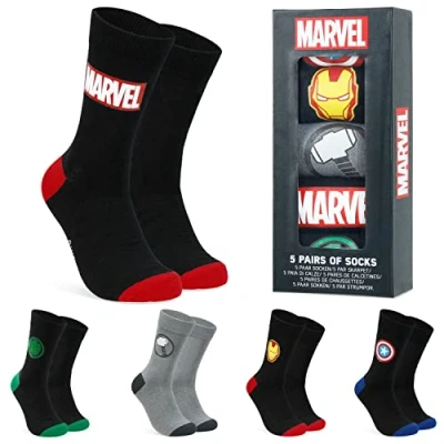 Afbeelding van Marvel Heren sokken zacht ademend Avengers 5 Pack kuitlengte crew geschenken voor mannen (Zwart/Grijs, 40 45 EU)
