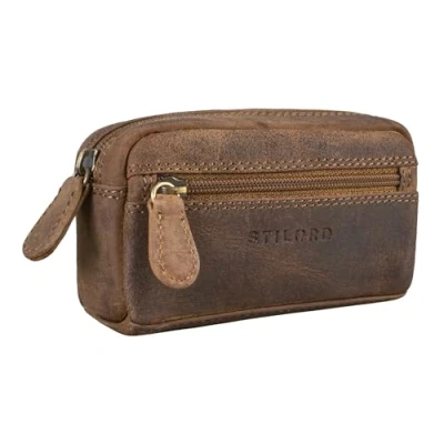Afbeelding van STILORD &#039;Neal&#039; Vintage Lederen Sleuteletui Kleine Kaart Houder RFID Bescherming voor Mannen Vrouwen met Sleutelhanger Slim Wallet Key Organizer Echt Leer, Kleur:middel bruin