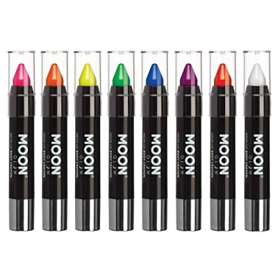 Afbeelding van Moon Glow Neon UV make up stift lichaamskrijt kleurstift voor gezicht en lichaam intensieve set met 8 kleuren licht helder onder verlichting