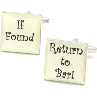 Afbeelding van Manchetknopen Tekst If Found Return To Bar Zwart Wit