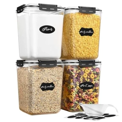 Afbeelding van YASHE Grote voedselopslagcontainers met deksels (5,3 l, 4 stuks), BPA vrije luchtdichte plastic voedselcontainers, meel, suiker, rijstbussen voor keuken en voorraadkast organisatie