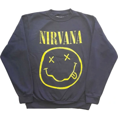 Afbeelding van Nirvana Yellow Happy Face Sweater/trui M Blauw