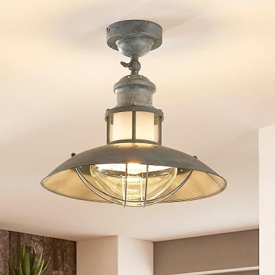 Afbeelding van Lindby plafondlamp 1licht Metaal, glas H: 34.5 cm E27 betongrijs, helder