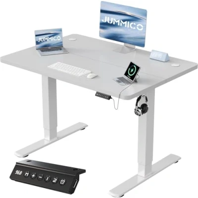 Afbeelding van JUMMICO Elektrisch In Hoogte Verstelbaar Bureau met USB Oplaadpoort, Staand Bureau, 100 X 60 cm, Ergonomisch Grijs