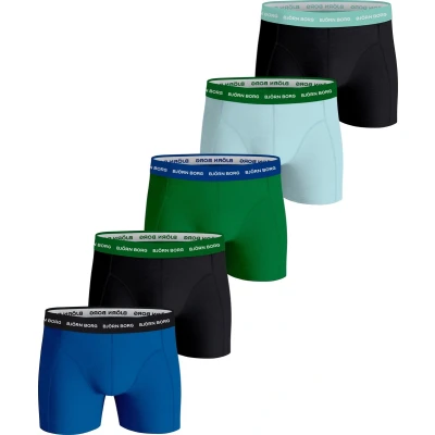 Afbeelding van Björn Borg Cotton Stretch Boxershort Heren Blauw/Zwart/Groen 5 stuks onderbroeken Boxer Maat S