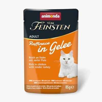 Afbeelding van animonda vom Feinsten Premium kattenvoer nat in gelei verfijning rijk aan kip met kalkoen, 24 portiezakken (24 x 85 g), graanvrije katten natvoer zonder suiker