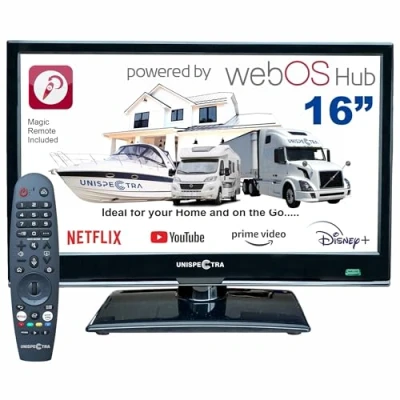 Afbeelding van Unispectra® 16“ Smart TV (webOS) Full HD 230V 24V Triple Tuner: Sat, Antenne, Kabel TV, 3xHDMI, 2xUSB, Magic Remote. 12V voor campers, caravans, vrachtwagens, bestelwagens, boten