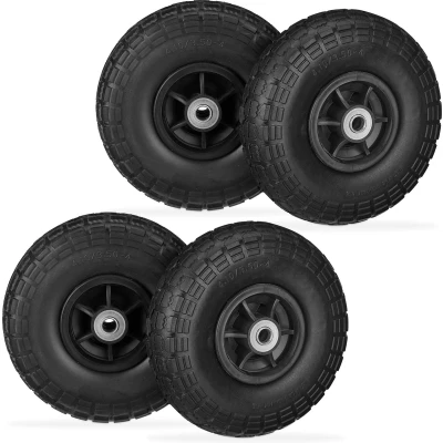 Afbeelding van 4x steekwagenwiel 4.1/3.5 4&#039;&#039;, anti lek banden, 16 mm as, tot 150 kg, 260 x 85mm, rubber, zwart