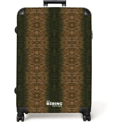 Afbeelding van NoBoringSuitcases.com® Koffer groot Reiskoffer lichtgewicht Bruine slangenhuid met symmetrische schubstructuur Rolkoffer 4 wielen Grote trolley XL 98 liter bagage