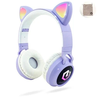 Afbeelding van PowerLocus Bluetooth hoofdtelefoon voor kinderen, draadloos, 5.0, comfortabel, opvouwbaar, met geïntegreerde microfoon, volume beperkt tot 85 db, verstelbaar,