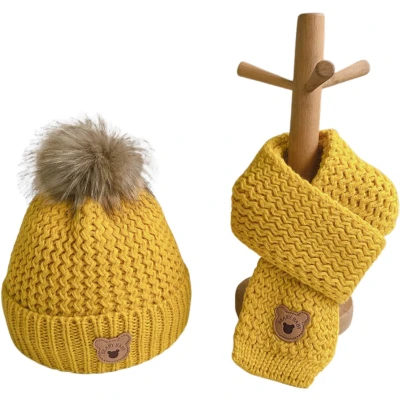 Afbeelding van Beary Baby muts &amp; Sjaal Kindermuts Beanie Winter 1 tot 6 jaar Oker Geel