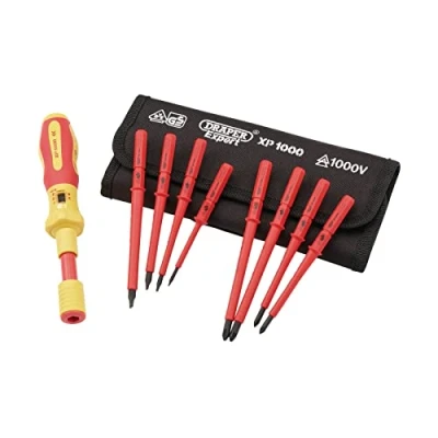 Afbeelding van Draper XP1000 9 delige momentschroevendraaier set VDE dubbel geïsoleerd verwisselbaar mes elektrisch gereedschap driver handgereedschapset 65372