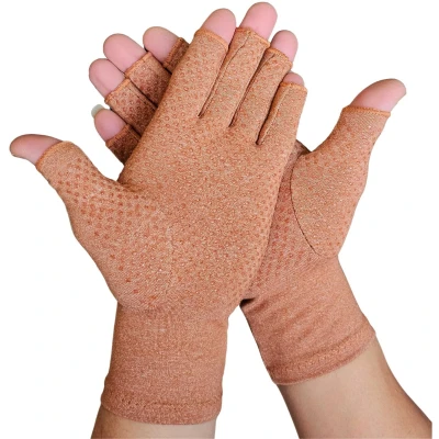 Afbeelding van KANGKA Reuma Therapeutische Handschoenen Compressie Maat M voor Artrose, Reuma, Artritis, RSI, CTS Unisex Licht Bruin