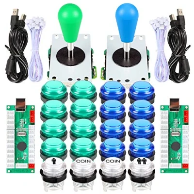 Afbeelding van EG STARTS 2 speler LED Arcade DIY Onderdelen 2X USB Encoder + Ellips Ovale Stijl Joystick 20x Knoppen voor PC MAME Raspberry Pi Windows Systeem (Blauw Groen)