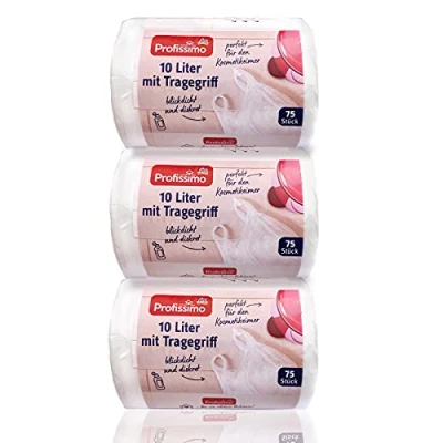 Afbeelding van Bolsas de basura para cubo, con asa 10 litros 225 unidades (3 x 75) Resistente a Líquido