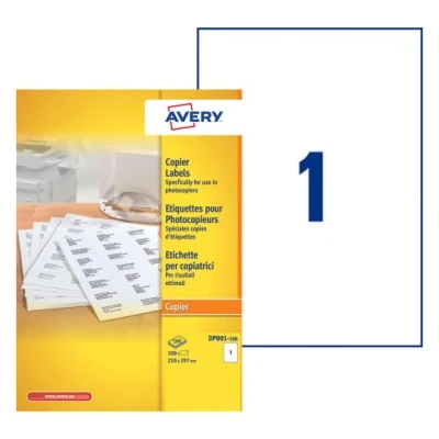 Afbeelding van Etiket Avery DP001 210x297 wit 100stuks