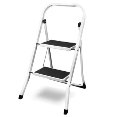 Afbeelding van siwitec Vouwtrap van staal met 2 treden, wit, kleine ladder antislipmatten, 150 kg draagvermogen, TÜV/GS gecertificeerd, klapladder, opstapkruk