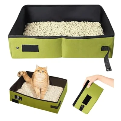 Afbeelding van Draagbare kattenbak, opvouwbaar, waterdicht, ademend, draagbaar, voor auto, reizen, camping, groen, groot, 45 x 35 cm