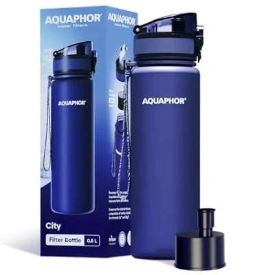 Afbeelding van AQUAPHOR City Bottle 500ml Navy Reiswaterfles met actieve koolfilter Filters Chloor &amp; Onzuiverheden Gemaakt van Tritan BPA vrij Blijf gehydrateerd onderweg!