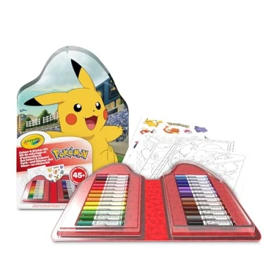 Afbeelding van Crayola koffertje met kleuren &amp; stickers Pokémon, set viltstiften, kleurplaten, stickers, 45 stuks, creatief cadeau voor kinderen, vanaf 5 jaar, 04 0785