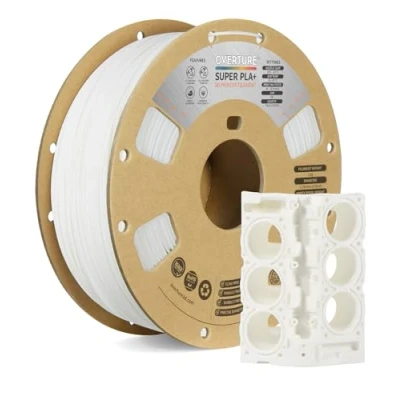 Afbeelding van OVERTURE Super PLA+ Filament 1.75mm, Toughness Enhanced PLA Plus, Cardboard Spool, 1kg (2.2lbs), Dimensional Accuracy +/ 0.02 mm(White)