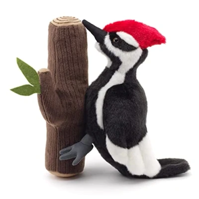 Afbeelding van Uni Toys Specht am Stam 27 cm (hoogte) Pluche Vogel dier, Knuffeldier