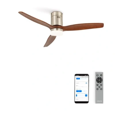 Afbeelding van CREATE Plafondventilator 40W silent Ø132 cm Met Wifi Afstandsbediening 6 Snelheden Timer Zomer/Winter functie Níkkel WIND CALM