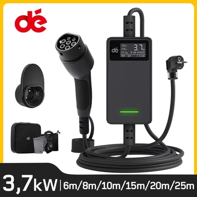 Afbeelding van Type 2 Laadkabel Schuko 3,7kW [6m, 1 Fase, 6 16A] dé EV oplader met Regelbaar Digitaal Display voor Elektrische auto&#039;s, lader 3008/508, e208, Q3, X3, ZOE, ID.3, ID.4 en andere PHEV/EV
