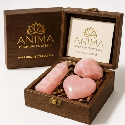 Afbeelding van Premium Rozenkwarts Kristal Set Toren, Hart en Ruwe in Houten Doos Ideale Spirituele Geschenken voor Vrouwen Liefde, Heling Emotionele Balans