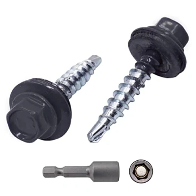 Afbeelding van 20 stuks metalen dakschroeven 4,8 x 35 mm gelakte zelfborende schroeven met EPDM sluitringen, plaatmetalen zeskantschroef (20, grafietgrijs RAL 7024)