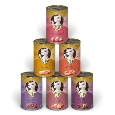 Afbeelding van KITTY Cat Paté Mix 3, 6 x 400 g, natvoer voor katten in probeerpakket, graanvrij kattenvoer met taurine, zalmolie en groenlipmossel, compleet voer een hoog vleesgehalte, Made Germany