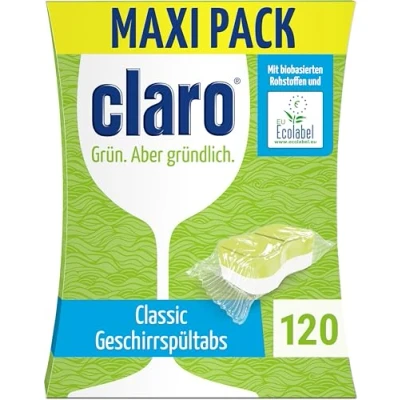 Afbeelding van claro Classic eco vaatwastabletten 120 fosfaatvrij, milieuvriendelijk &amp; veganistisch in water oplosbare film
