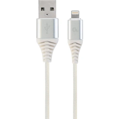 Afbeelding van Premium 8 pin laad &amp; datakabel &#039;katoen&#039;, 1 m, zilver/wit