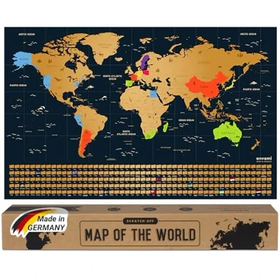 Afbeelding van Wereldkaart om te Krassen I Kras Goud 68 cm x 403 Engels Scratch Off Kraskaarten Kraskaart