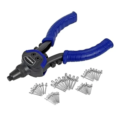 Afbeelding van WORKPRO 5 in 1 klinknageltang, blindklinktang, klinknagelpistool, 250 mm met verwisselbare mondstukken van 2,4 6,4 mm, 100 klinknagels, geschikt voor staal, roestvrij staal en aluminium