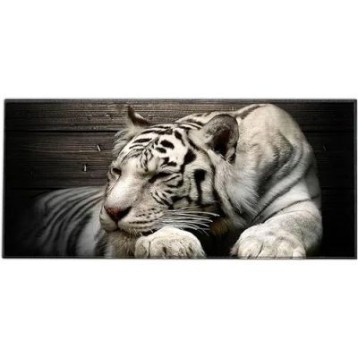 Afbeelding van Silent Monsters Muismat Grootte XX Large (90 x 40 cm), Mouse Pad Design: Witte Tijger, Genaaide Rand, voor Bureau en Gaming, Mousepad Antislip rubberen basis