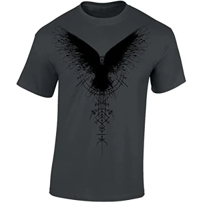 Afbeelding van Vikingshirt heren: schaduwrabe T shirt Viking geschenken voor mannen Vikingkleding, Grijs Schaduwrabe, 4XL