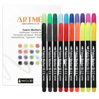 Afbeelding van ARTME Stoffenmarker 20 kleuren, textielstiften Permanente inkt voor tekenen op katoen, T shirts, tassen Levendig, kleurvast