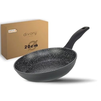 Afbeelding van Koekenpan 20cm inductie kleine universele pan met antiaanbaklaag voor alle soorten fornuizen veilige handgrepen, vaatwasmachinebestendig (zwart, 20cm)