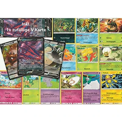 Afbeelding van Pokemon kaarten 20 verschillende + 1 willekeurige zeldzame V of VMax kaart in elk pakket Duitse originele