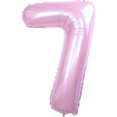 Afbeelding van Folie Ballon Cijfer 7 Jaar Roze 36Cm Verjaardag Folieballon Met Rietje