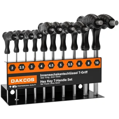 Afbeelding van DAKCOS 10 stks Zeshoekige Sleutel Set met T Handvat Zeskant Socket Pin Spanner Zeshoek Schroevendraaier Kruis Handgrepen Metrisch 2mm 10mm Cr V