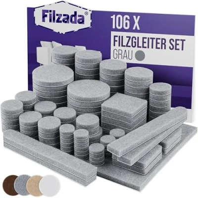 Afbeelding van Filzada® Viltglijders, zelfklevend, set van 106 stuks (vierkant en rond), grijs, professionele meubelglijders, vilt, met ideale kleefkracht