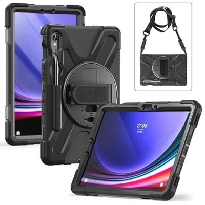 Afbeelding van eSTUFF Austin Defender Case Samsung Galaxy Tab S9/S8/S7 met hand, W128440980 (Galaxy hand riem en schouderbandje, zwart)