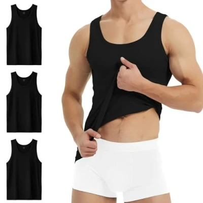 Afbeelding van YouShow Onderhemd voor heren, 3/5 stuks, 100% katoen, tanktop, fijne rib, 3 x zwart, L