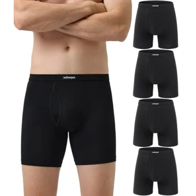Afbeelding van wirarpa Herenondergoed Trunks Modale Boxershorts Open Fly Tagless Onderbroek voor Mannen Regular Leg 4 Pack, Zwart, 3XL