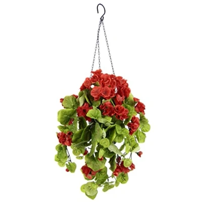 Afbeelding van Flair Flower Kunstmatige hangende geraniums in pot, geraniumstruik, geraniumhanglamp, geranium, zijden bloemen, kunstbloem, kunstplant, balkonbloem, kamerplant, klassieke plant, groene slinger,